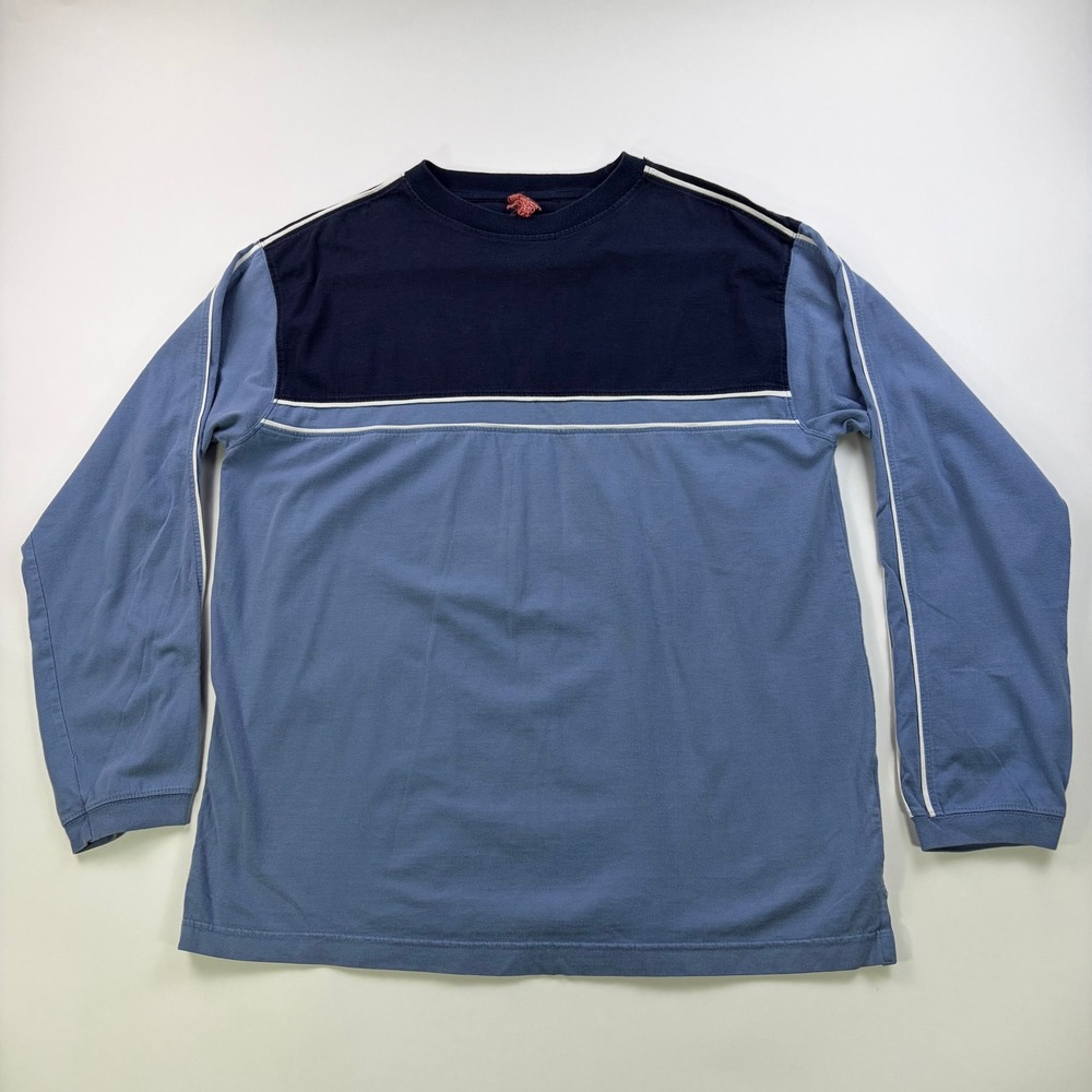 Marquis Colorblock Long Sleeve T-Shirt Mens M Blue Navy White Piping Cotton